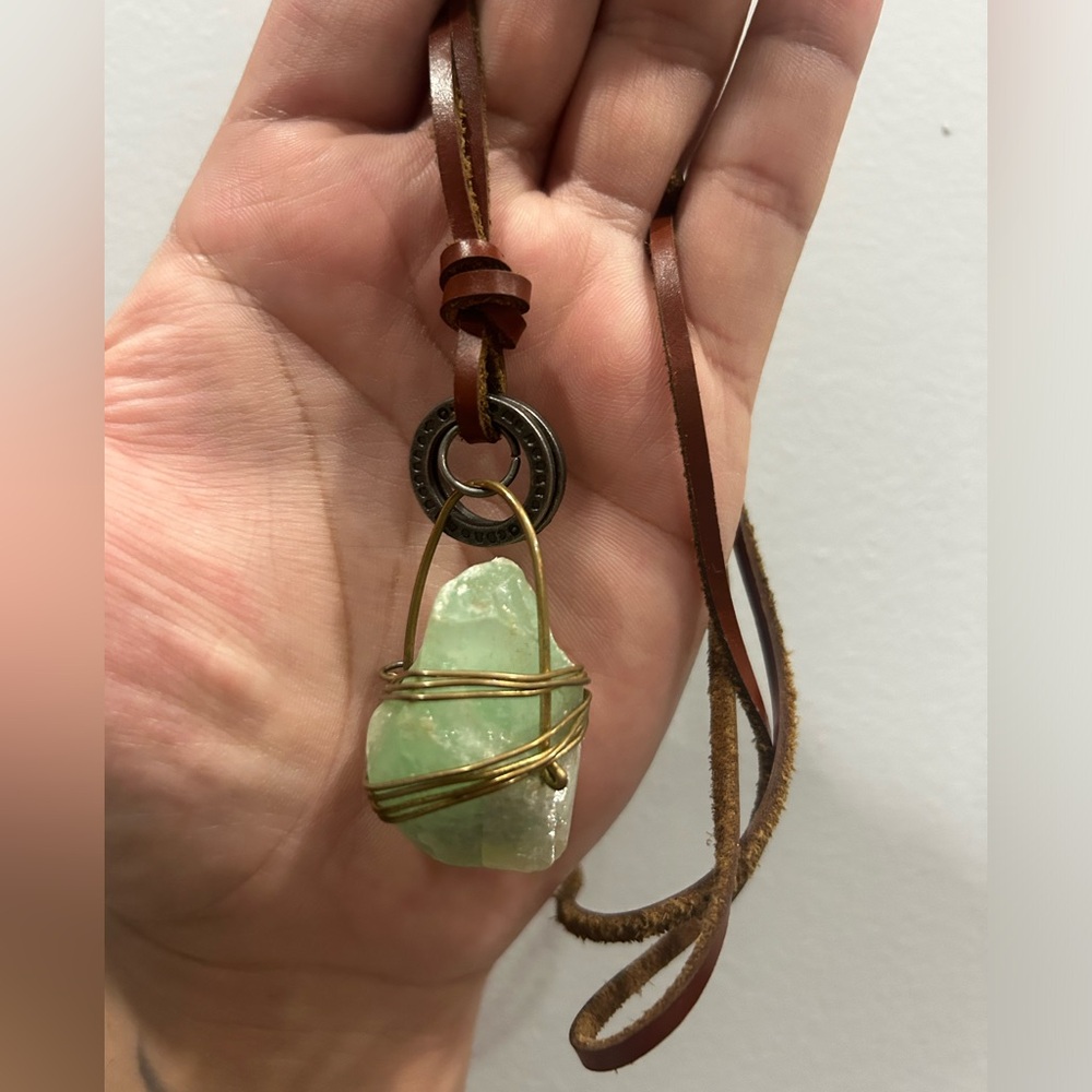 Handmade Green Aventurine Necklace with Leather Chain